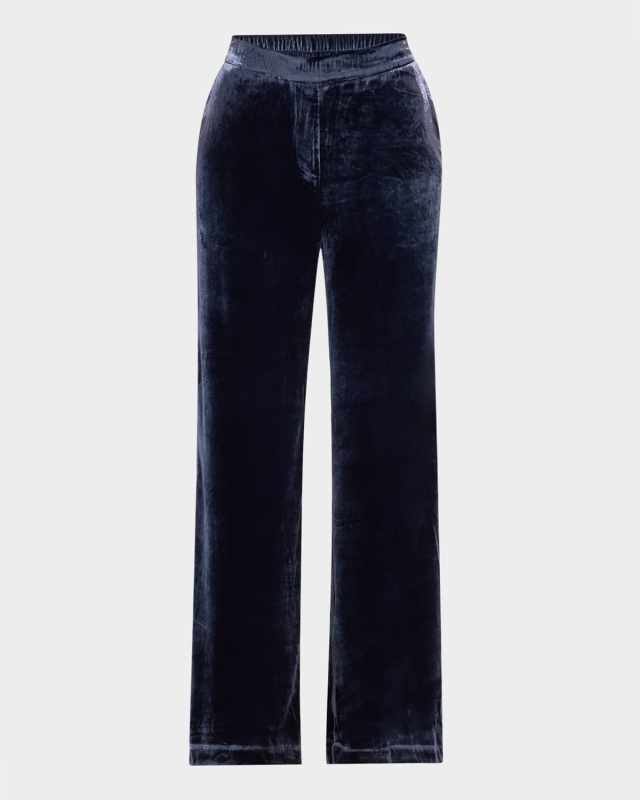 Nona Velvet Straight-Leg Pull-On Trousers